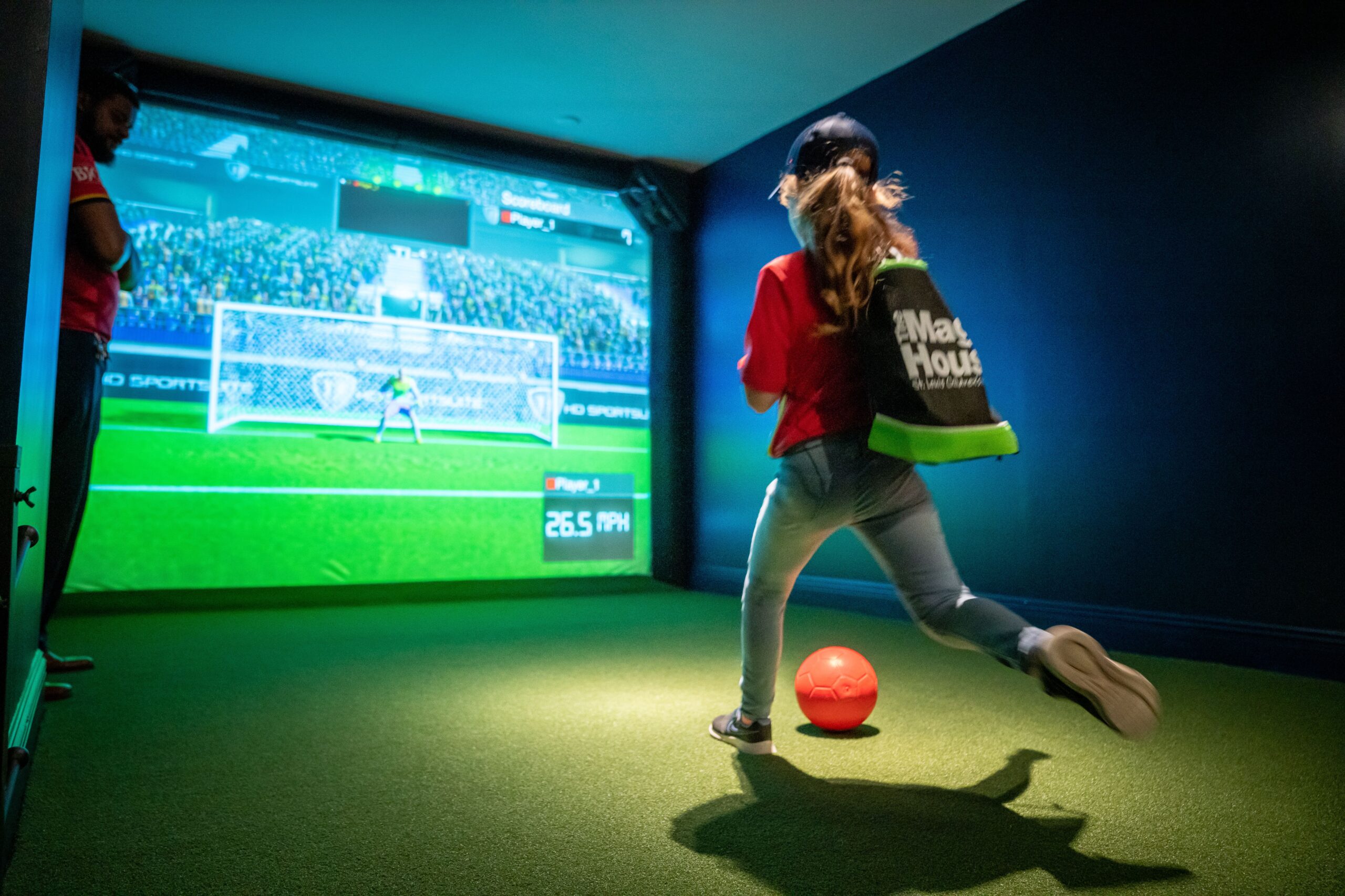 Naughty Castle Smart Indoor Football Simulator Somatosensory Virtual Reality Football Game with Metal Cage for Outdoor Use