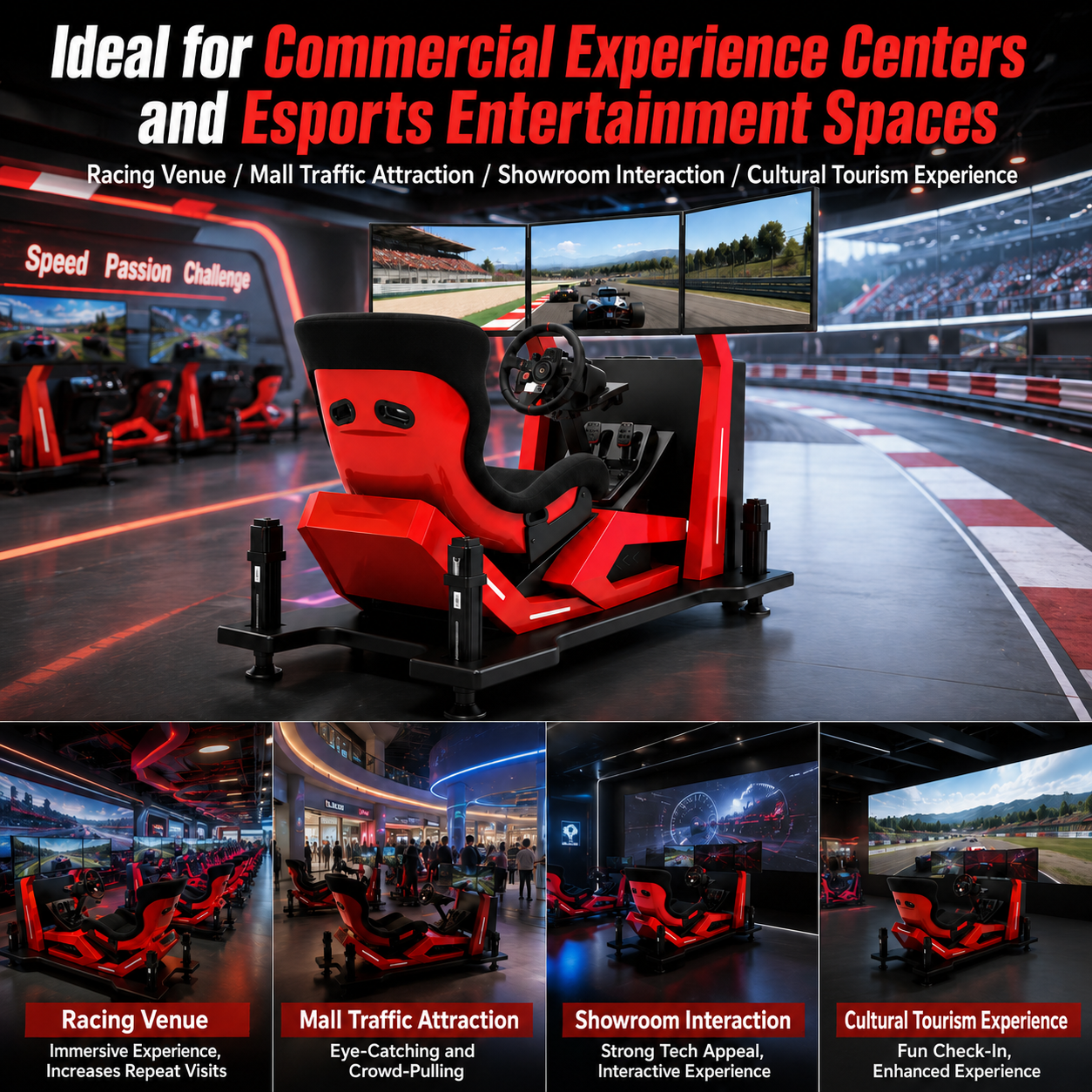 Large Motion-Sensing Cockpit Three-Screen Four-Six-Axis G-Force Dynamic Seat MR VR Equipment Racing Simulator for F1 Game